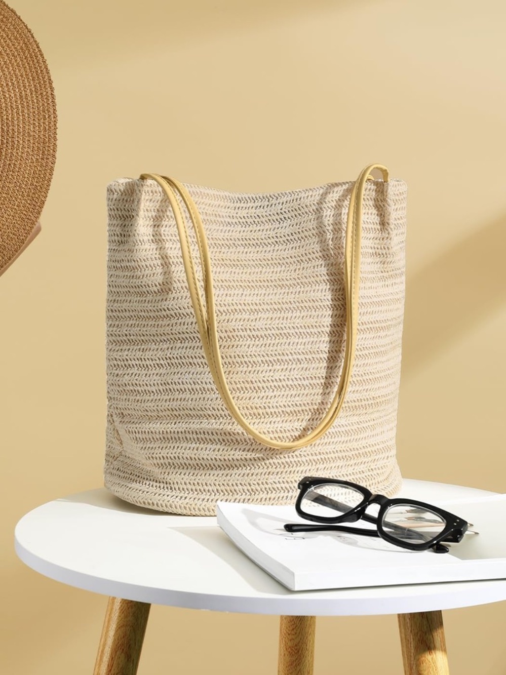 Straw Woven Tote Bag in Natural Beige